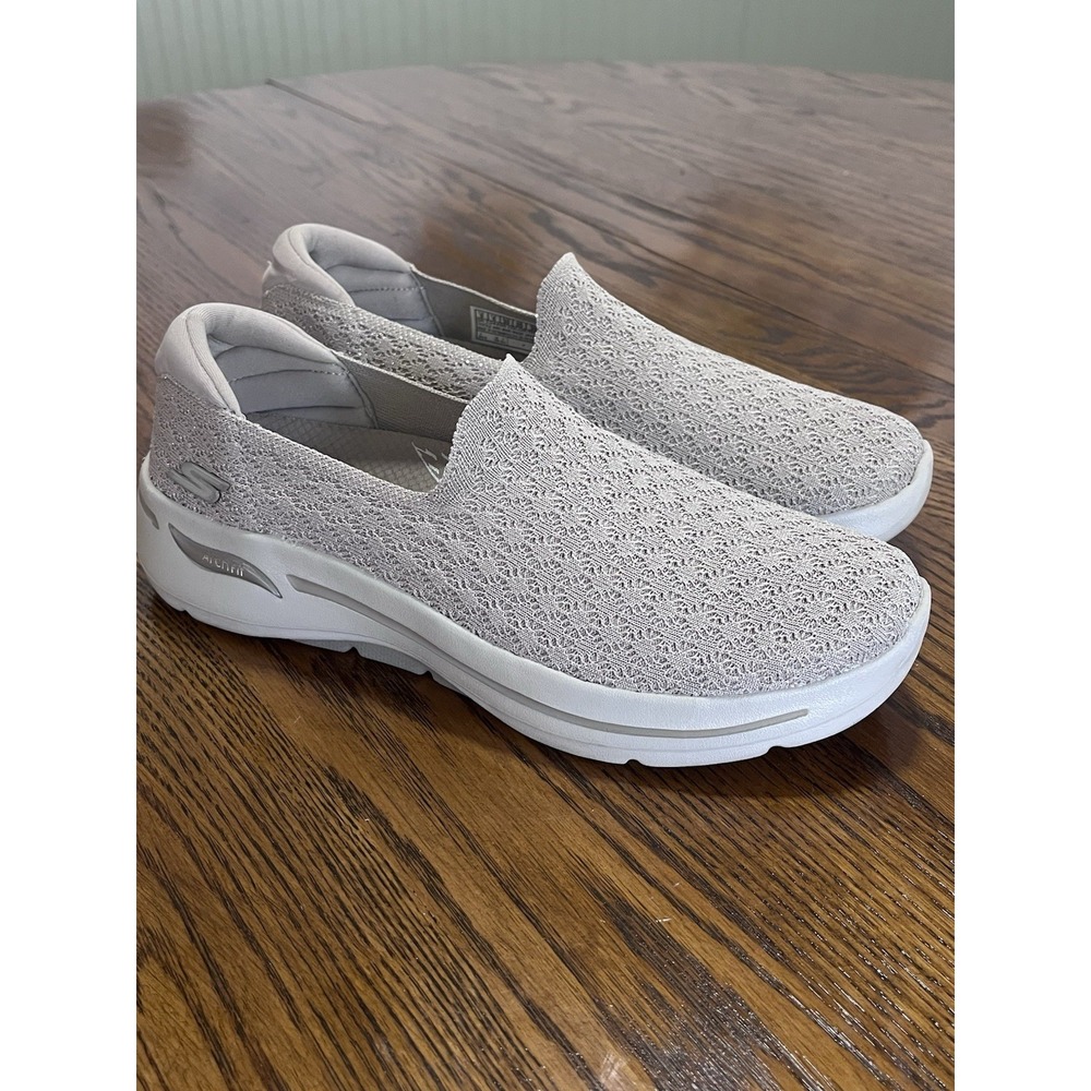 SKECHERS Arch Fit Air-Cooled Slip-On Knit Cushioned Sneaker Taupe Gold Glitter 9